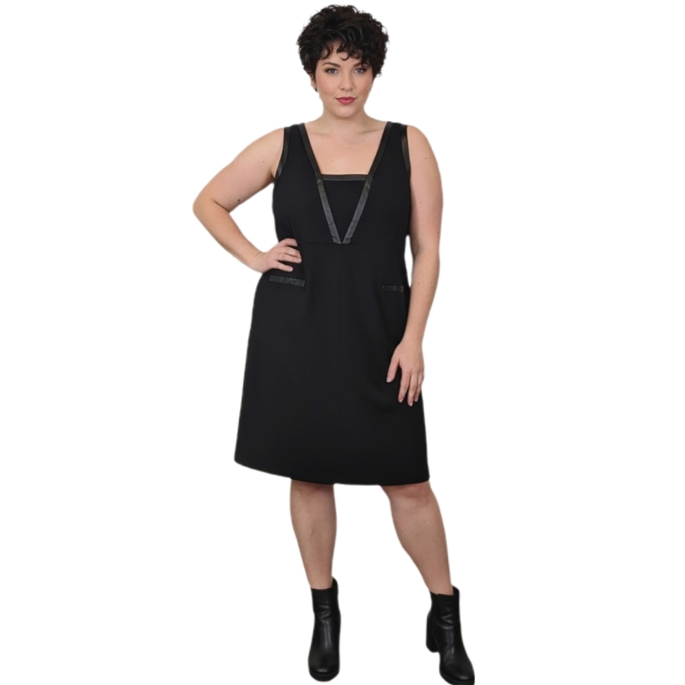 Michel Studio Sheath Dress Sleeveless Black Faux Leather Womens Plus Size 3X